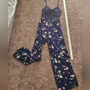 No Boundaries Navy Floral Jumpsuit